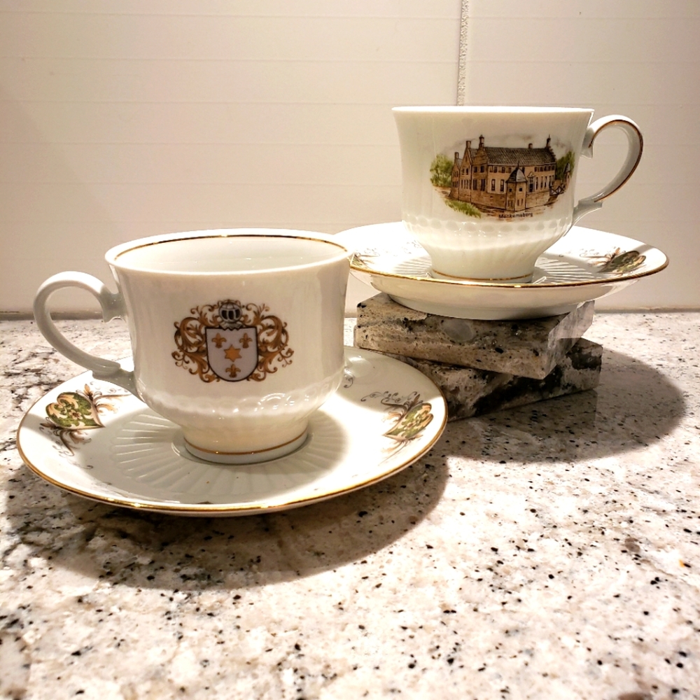 Bavarian made porcelain cup/saucer sets (2) of original Dutch castles.